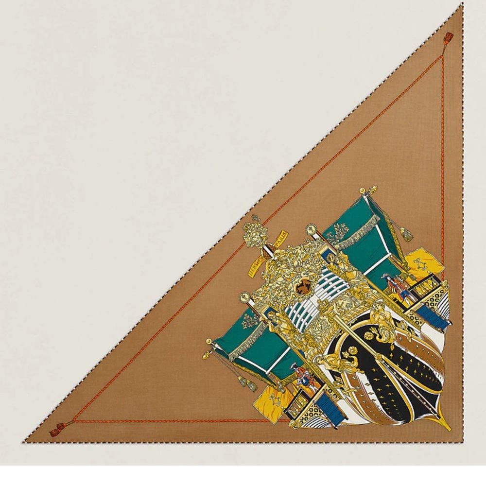 Hermes Scarf with Gold, Tan, and Cream Accents